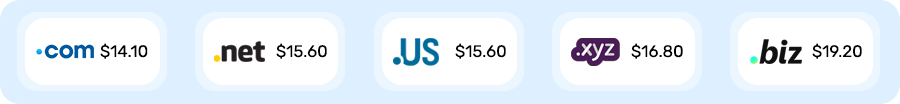 Domain extensions pricing list for .com, .net, .org and other TLDs - desktop view